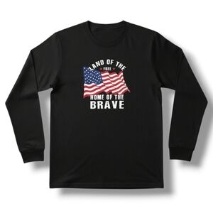 Black Patriotic American Long Sleeve Shirt Land of the Free Home of the Brave
